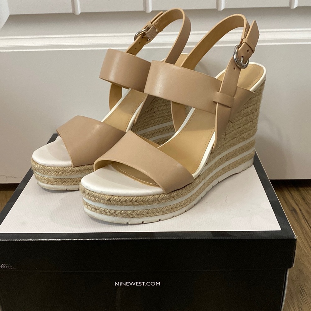 Nine West Beige Tan Espadrille Wedge Sandals
